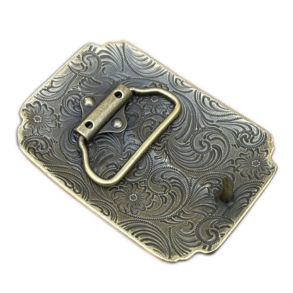 Back view of longhorn bull western belt buckle showing belt loop and clasp hardware.