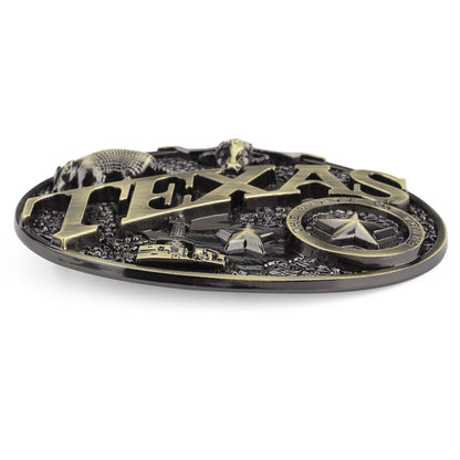 Texas Longhorn belt buckle with five-pointed star and bull head design
