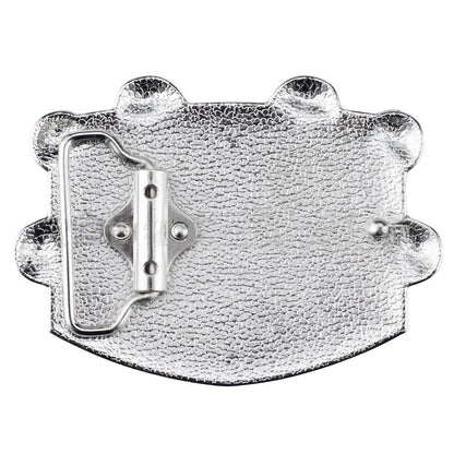 Back view of USA flag belt buckle showing clasp and attachment loop