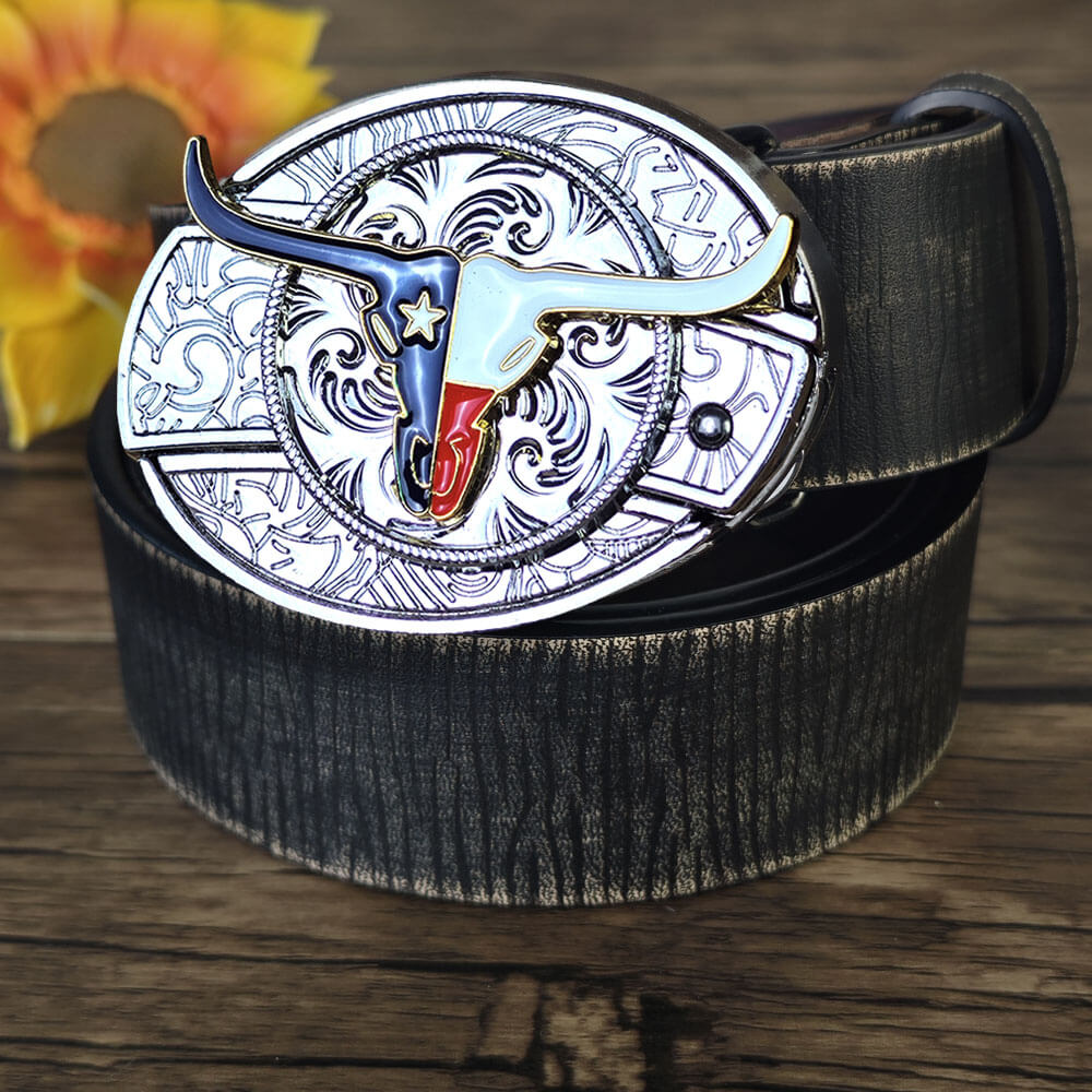 Texas Longhorn-Themed Belt and EDC Tool Accessory Set