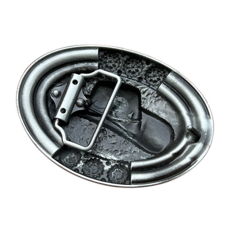 Cowboy hat design belt buckle in silver with turquoise detail – Western style