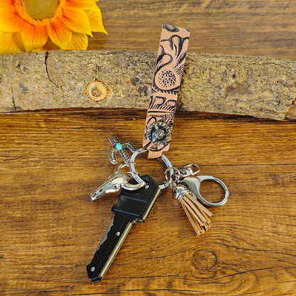 Black Western cowboy keychain with rustic design