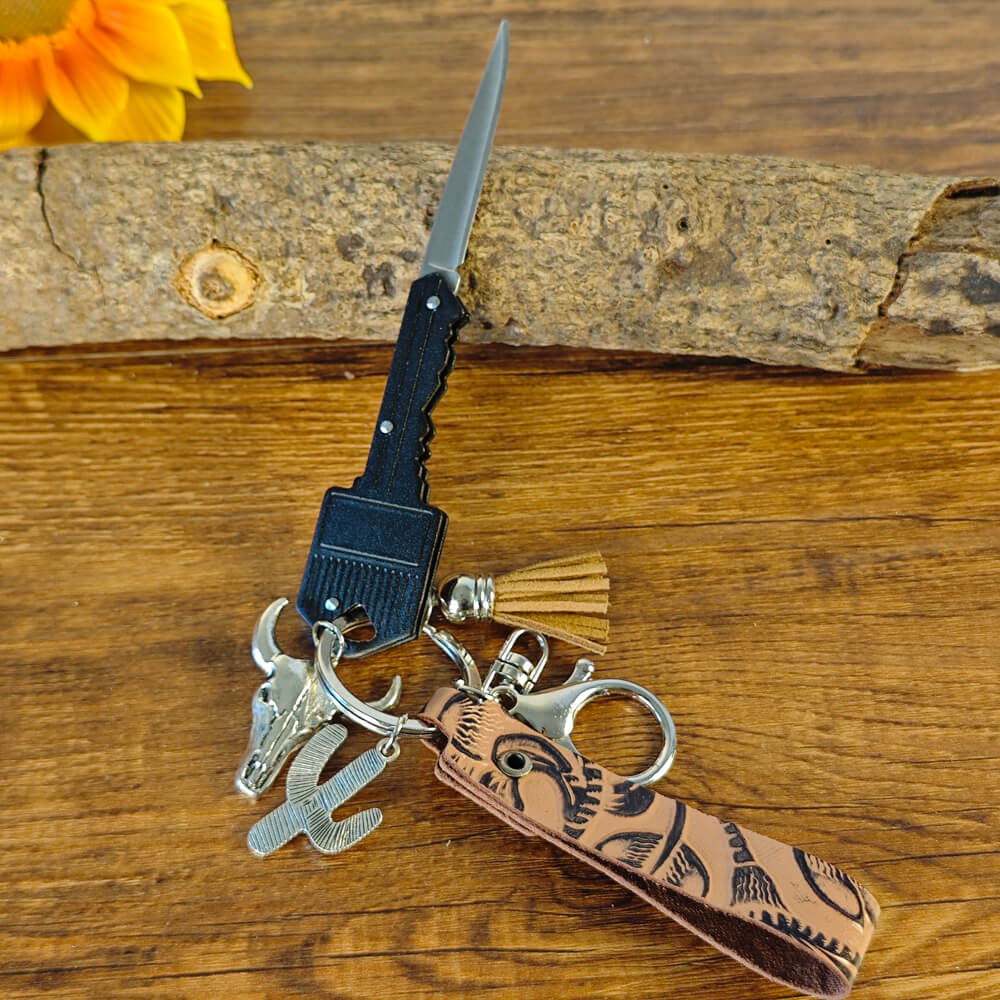 Black Western cowboy keychain with rustic design