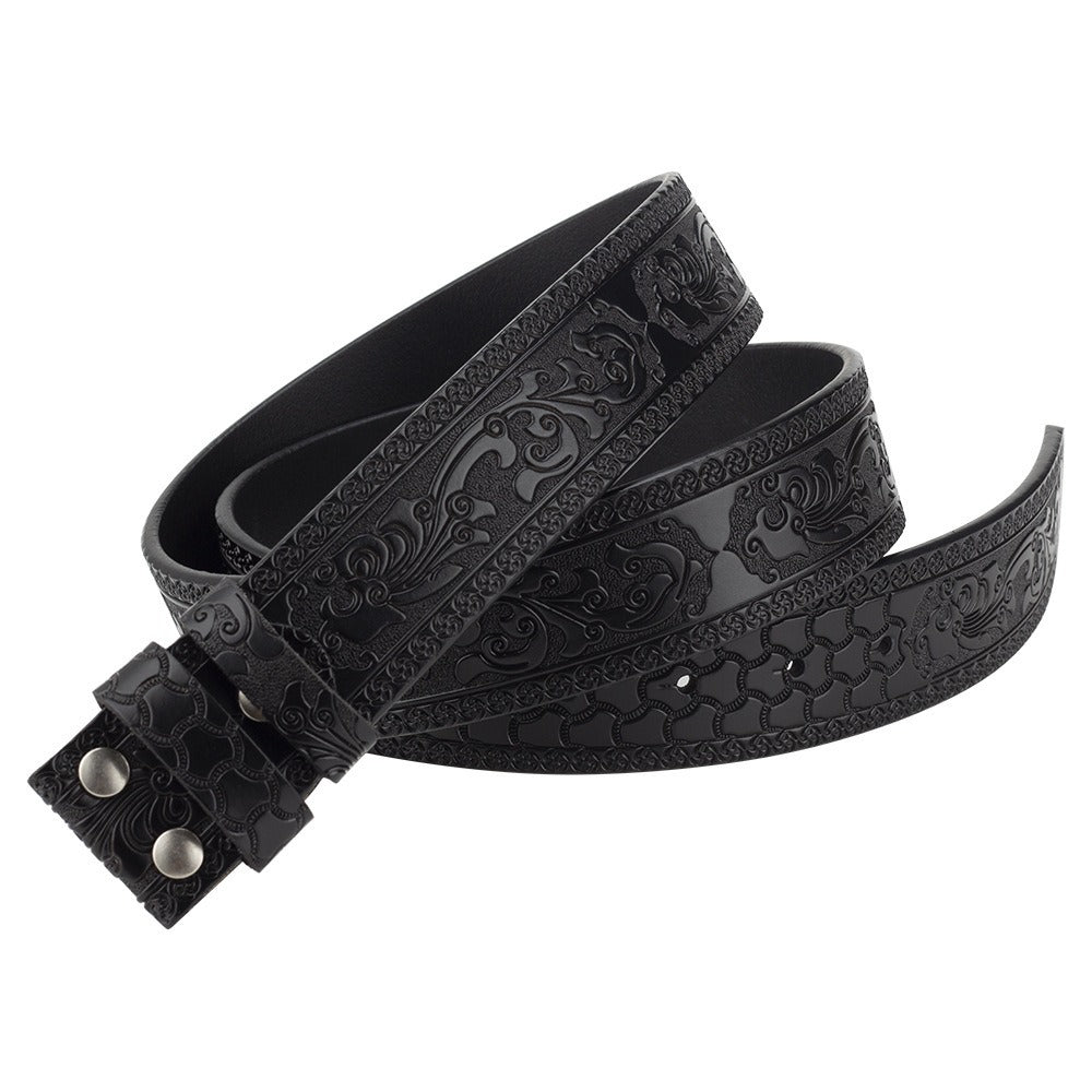 Western-style embossed leather belt strap without buckle
