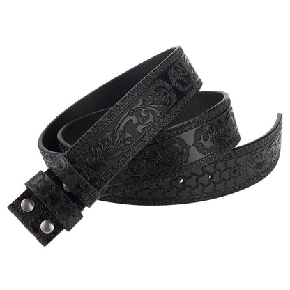 Western-style embossed leather belt strap without buckle