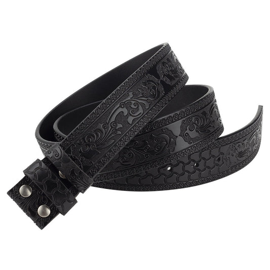 Western-style embossed leather belt strap without buckle