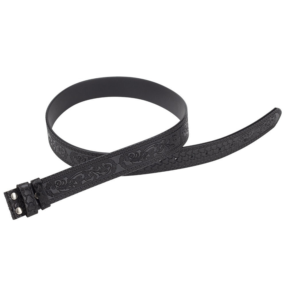 Western-style embossed leather belt strap without buckle