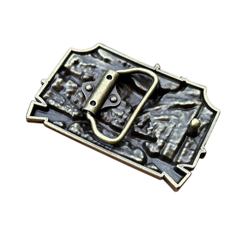 Back view of hunting belt buckle showing belt loop and clasp.