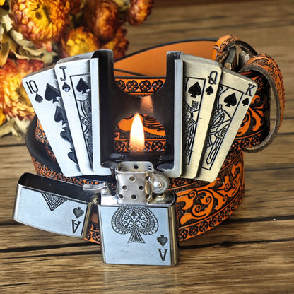 Western-style orange embossed belt with hidden lighter buckle